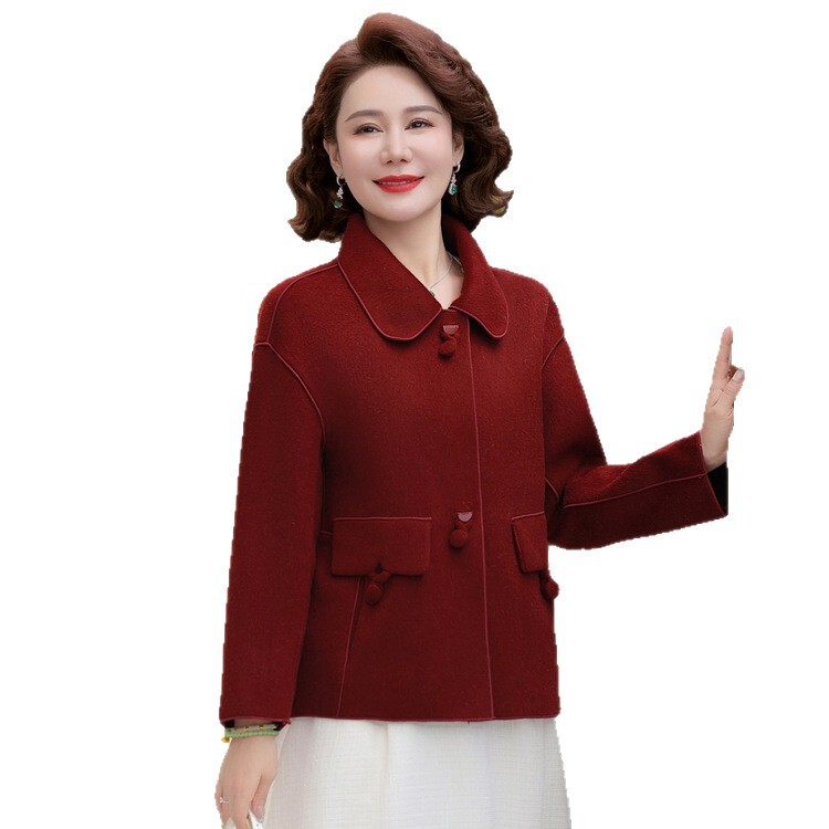 妈妈秋装毛呢外套2025新款时尚中年妇女秋季双面呢子上衣短款|undefined