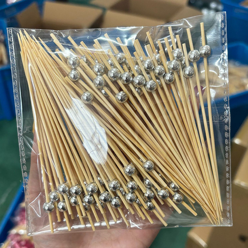 アマゾン100本/バッグメッキ金珠果物串竹製果物フォーク使い捨て装飾竹串創意串串|undefined