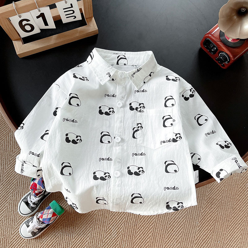 Camisa de dibujos animados para niños primavera y otoño nuevo estilo de algodón puro para niños ropa de otoño top de panda de dibujos animados camisa de manga larga para niños