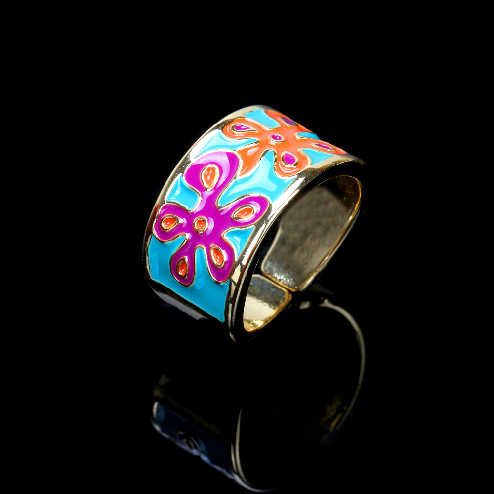 Enamel Color Flower Drip Opening Ring Fashion Ring Cross-border Jewelry Wholesale display picture 8