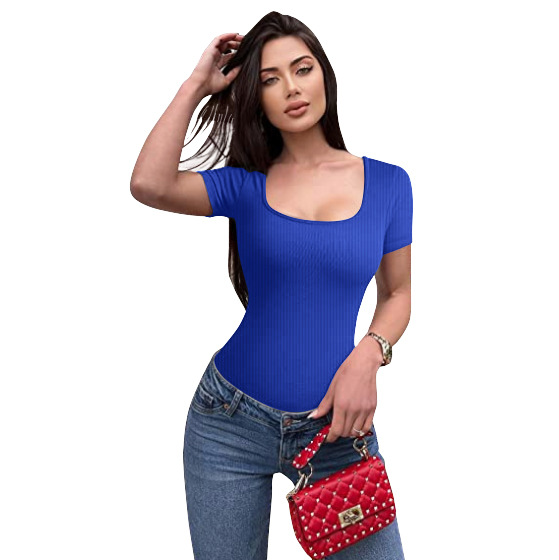 Transfronterizo europeo y americano Amazon AliExpress verano nuevo comercio exterior ropa de mujer cuello cuadrado color sólido manga corta mono apretado