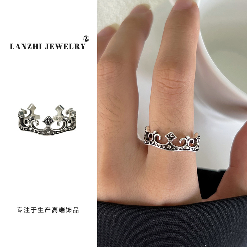 Anillo Abierto de Estilo Hip Hop 925 de Plata Gruesa Cubierta de Cobre Blanco