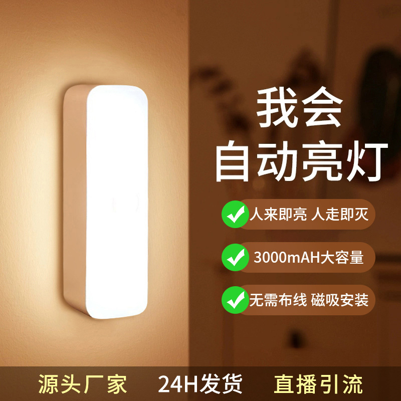 Human Body Induction Night Light Smart Charging Bedroom Bedside Voice Control Home Wireless Aisle Corridor Cabinet Night Light