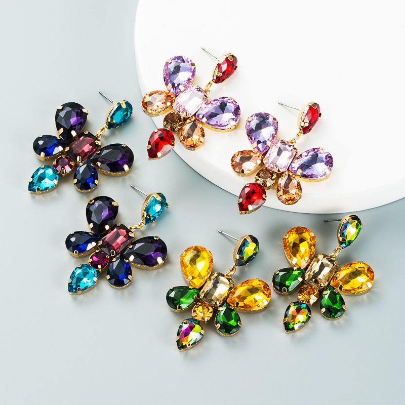 Fashion Drop-shaped Glass Diamond Butterfly Flower Earrings Wholesale Nihaojewelry display picture 2