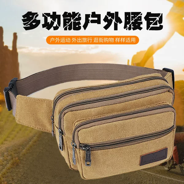 2026 New Style Washed Canvas Waist Bag Outdoor Multi-Functional Crossbody Bag Casual Large-Capacity Sports Bag Men's Chest Bag