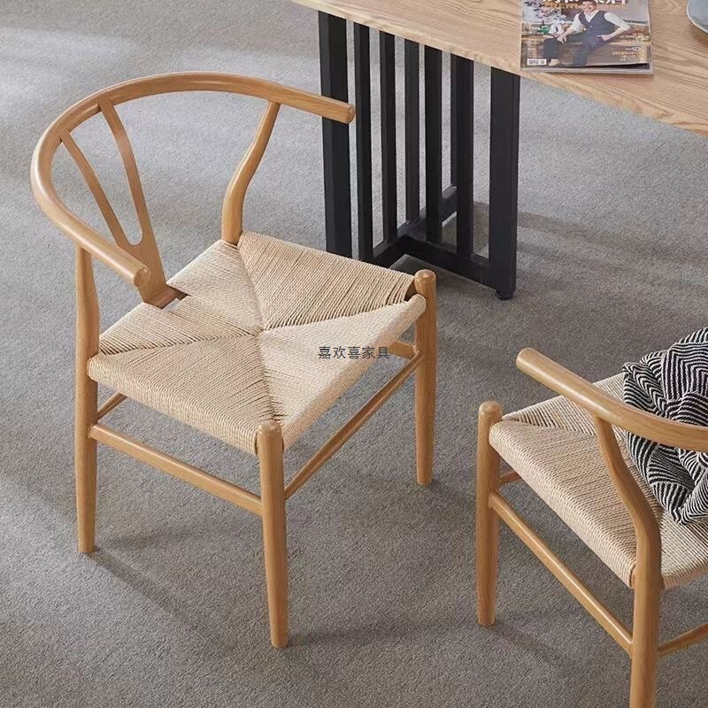 Chinese-Style Chair with Backrest, Dining Chair, Tea Table Chair, Log Bed and Breakfast Circle Chair, Leisure Rope Armchair, Western Restaurant Y Chair