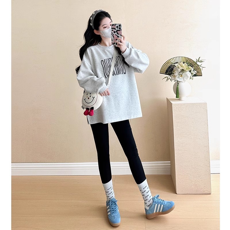 2025년 신상품 임산부복 화이트 그레이 스웨터 봄 가을 투피스 슈트 패셔너블 대형 쁘띠트 상의