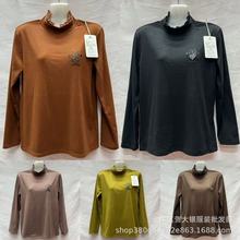 女士双面德绒半高领打底衫2025春秋款中老年妈妈装花边领长袖T恤