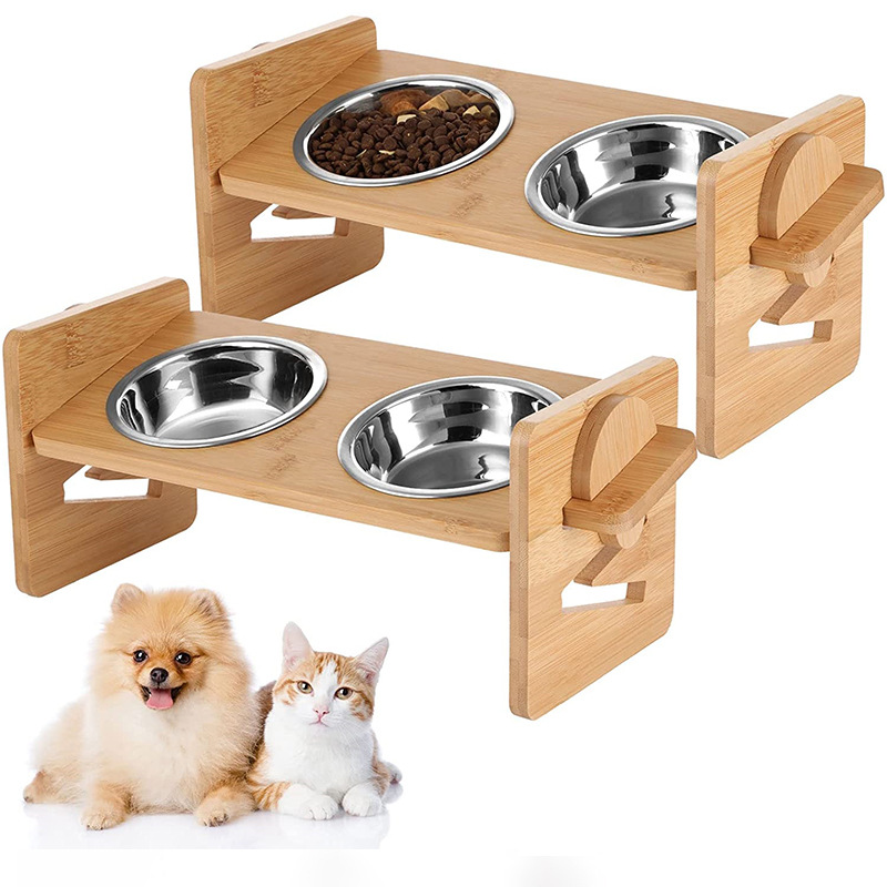 Spot bamboo cat bowl rack