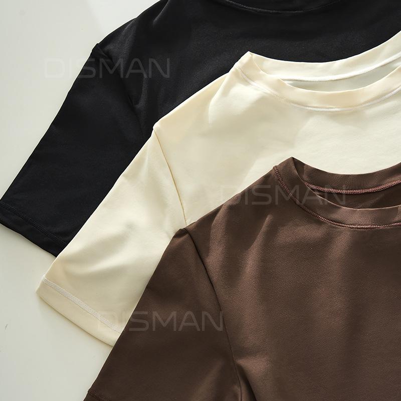 スキンズスターと同じスタイルのミニマリストヌードスリム半袖ジャンプスーツスリムフィットボトリングシャツTシャツトップ女性用|undefined