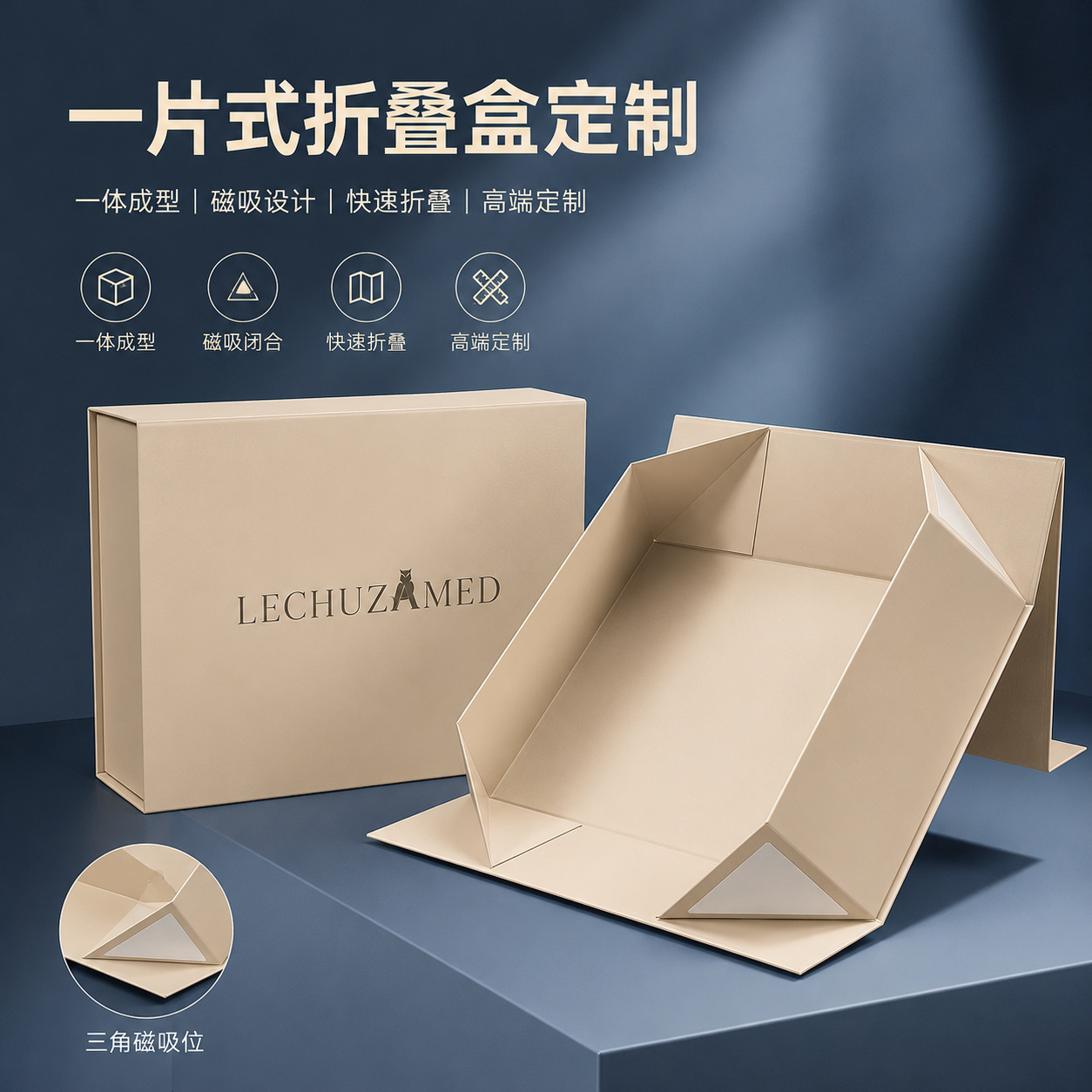 一片式折叠磁吸书本盒定制跨境专供翻盖折叠礼品盒定做印刷logo