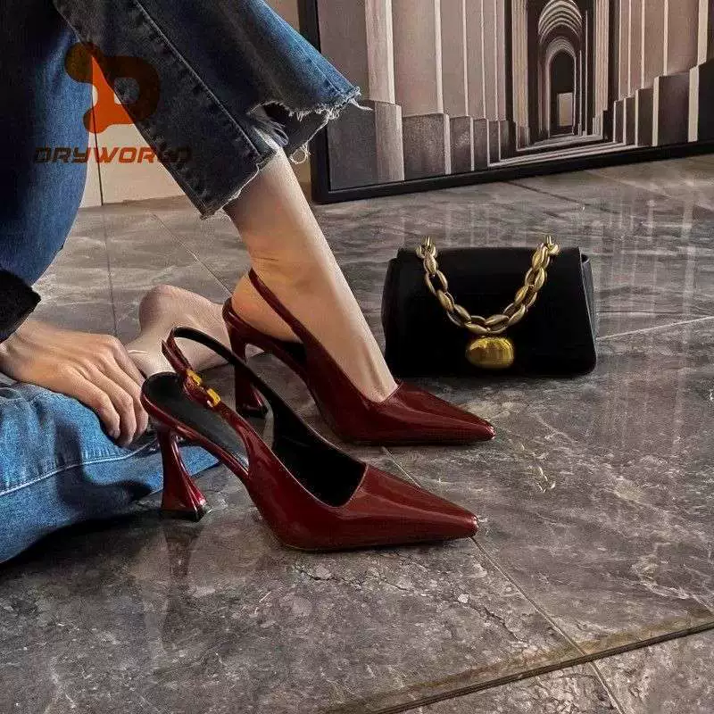 Туфли-лодочки на тонком каблуке DRYWORLD, лакированная кожа, каблук 6.5/9 см, закрытый носок