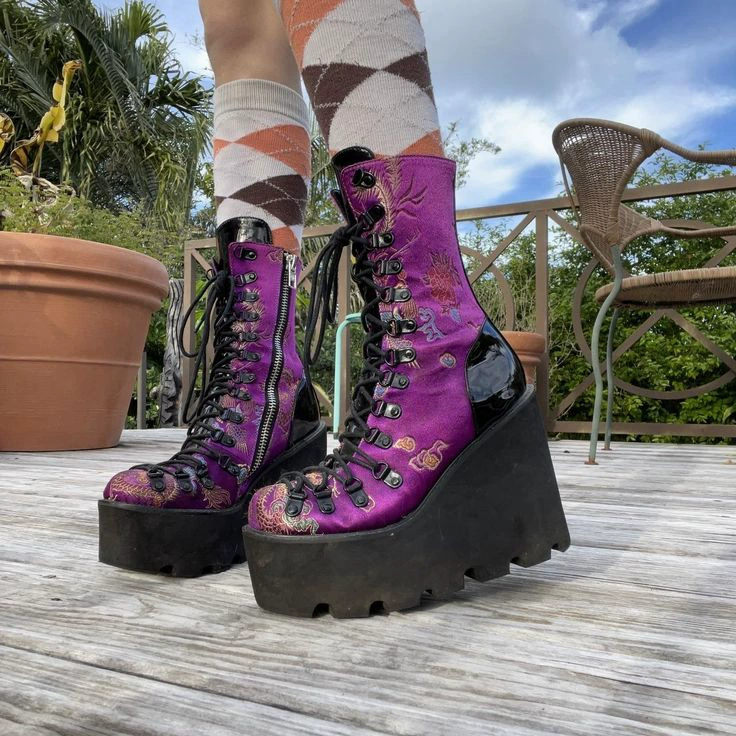 Туфли из кекса Lolita Punk Dark Cosplay Lolita Shoes Boots Вышивка Фиолетовый