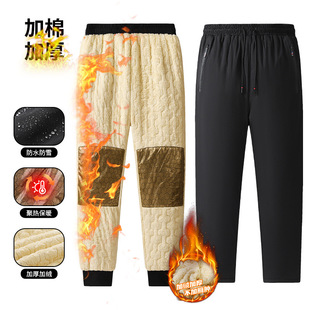 Winter fleece-lined Men's Cold-proof Waterproof Windproof Cotton Pants Thickened Warm Pants Graphite Knee Pants Lamb Velvet Pants