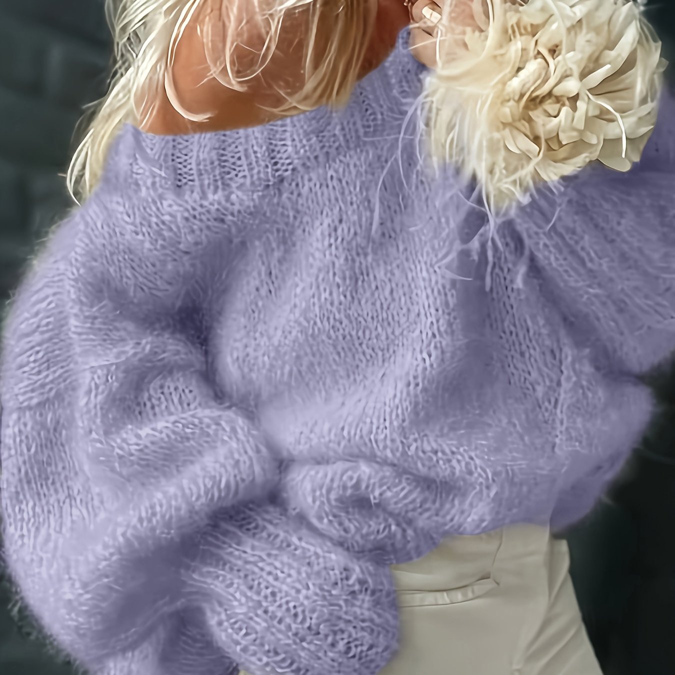 Aliexpress transfronterizo Amazon hombro abierto perezoso temperamento puro viento desear plantar suéter suave glutinoso suéter de punto