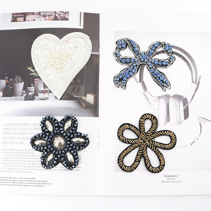 新款北欧风 白色心型蝴蝶结大花朵补丁 手工DIY包包服装辅料搭配