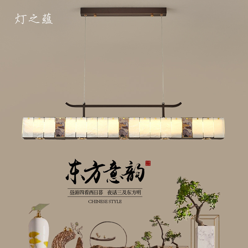 新しい中国風の LED レストランシャンデリア長方形禅モダンなミニマリストホテルのフロントデスクダイニングルームバーテーブルティールームランプ|undefined