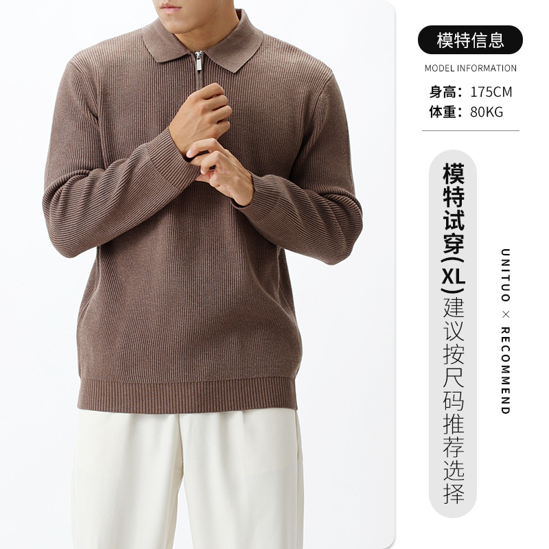 Lujo ligero hombre con cremallera de manga larga de punto hombre polo camiseta de fondo Casual versátil otoño invierno nuevo suéter