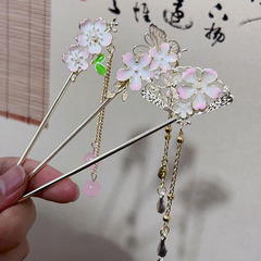 Antique-style fan cherry blossoms butterflies tassel hairpin retro temperament coiled hairpin hair accessory Hanfu hair pendant hairpin head accessory hair decoration