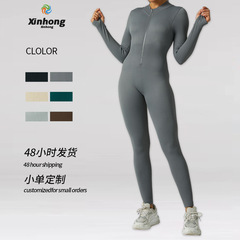 Seamless Cross-border Yoga Jumpsuit Sports Fitness High-Intensity Zipper Long Sleeve Tight-Fitting Nude-Look One-Piece Yoga Suit for Women