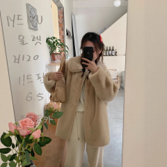 【小白熊】环保皮草仿水貂毛皮毛一体外套女翻领宽松皮草毛毛大衣