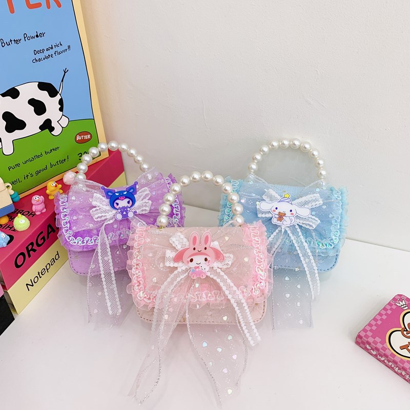 Bolsos infantiles, bolsos de moda princesa de perlas, bolsos de cambio de chicas lindas, bolsos de hombro de encaje