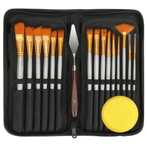 Cross-border 15 oil paint brushes canvas bag set nylon hair beginner gouache paint watercolor art brush