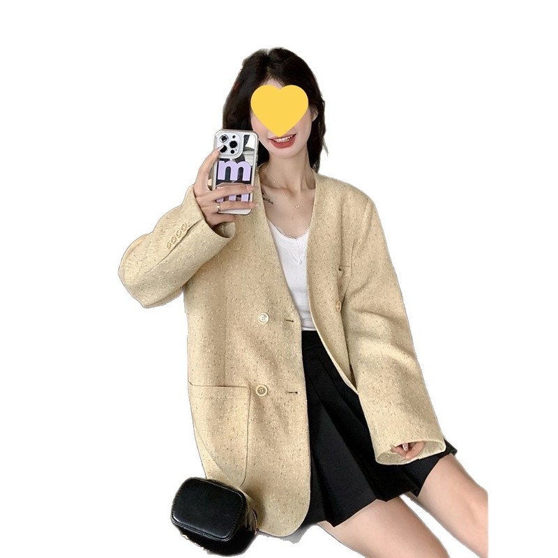 超好看无领西装外套女2025春秋新款休闲宽松高级感女神范西服上衣|undefined
