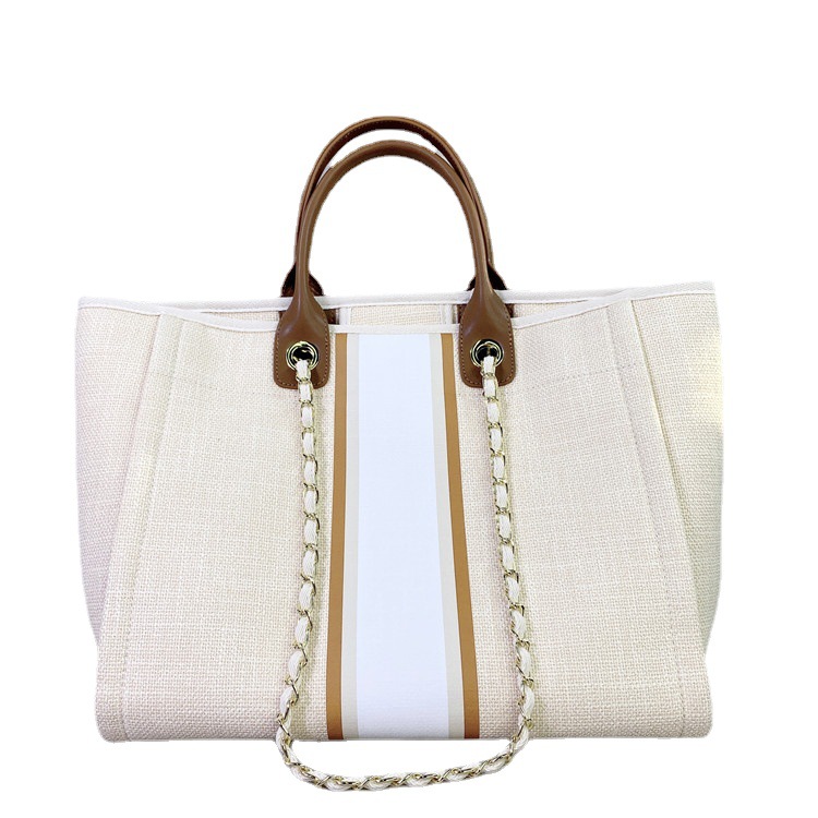 2024 Nuova borsa da donna piccola e profumata in tela a righe da spiaggia, semplice, di grande capacità, per la spesa_voghion.com