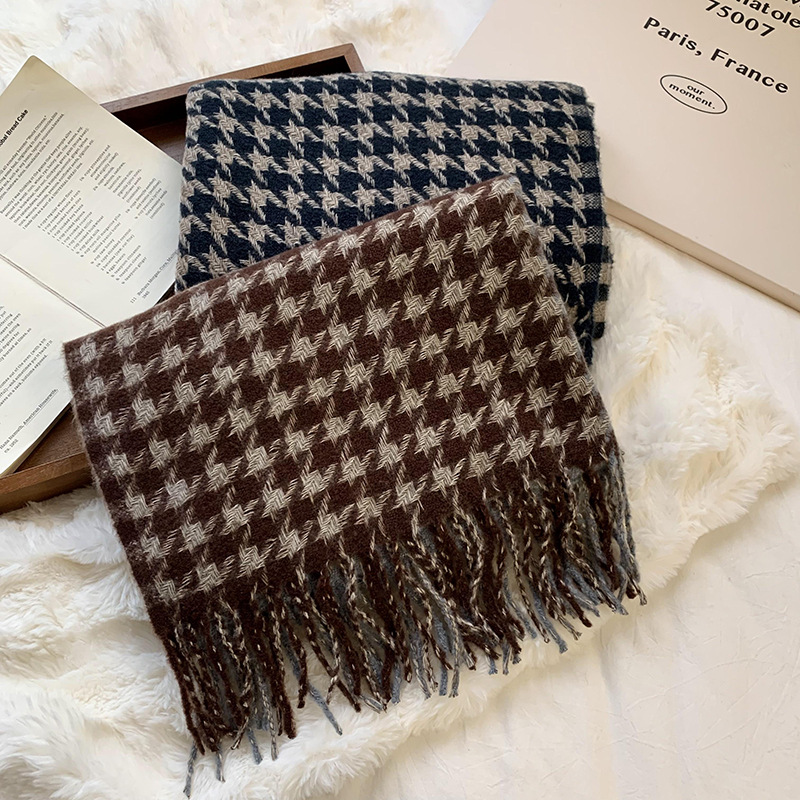 Transfronterizos 1000 pájaros bufandas a cuadros mujeres otoño invierno 2025 nuevo alto estilo coreano multifuncional chal grueso abrigo al por mayor