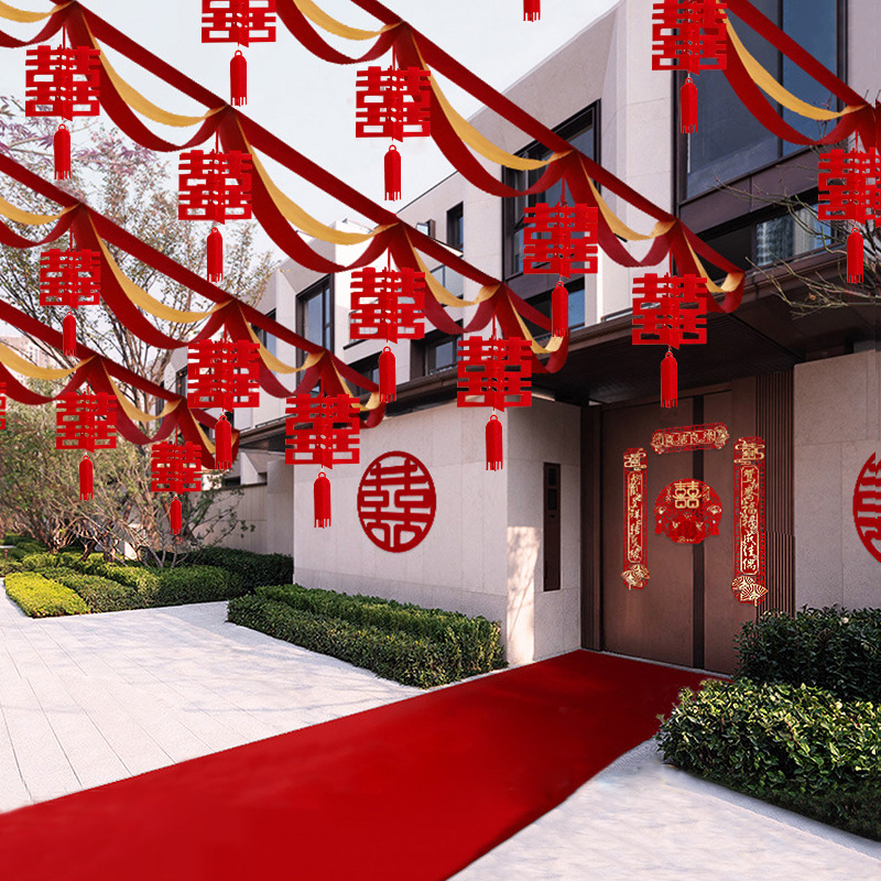 Suministros de boda al por mayor boda onda bandera linterna decoración al aire libre rural patio puerta onda guirnalda