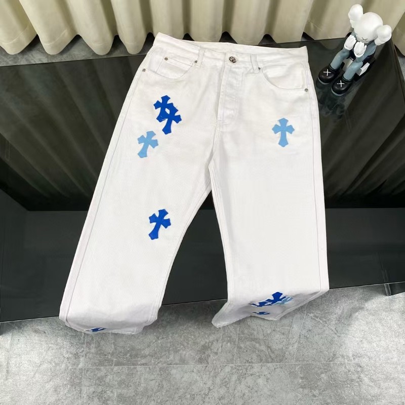 25ss春季新款CH正确版克罗伈十字架贴皮水洗牛仔长裤男女同款批发|undefined
