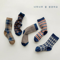 2024新品兒童襪子秋冬男女童百棉雙針雙路零線頭復古風中筒襪批發