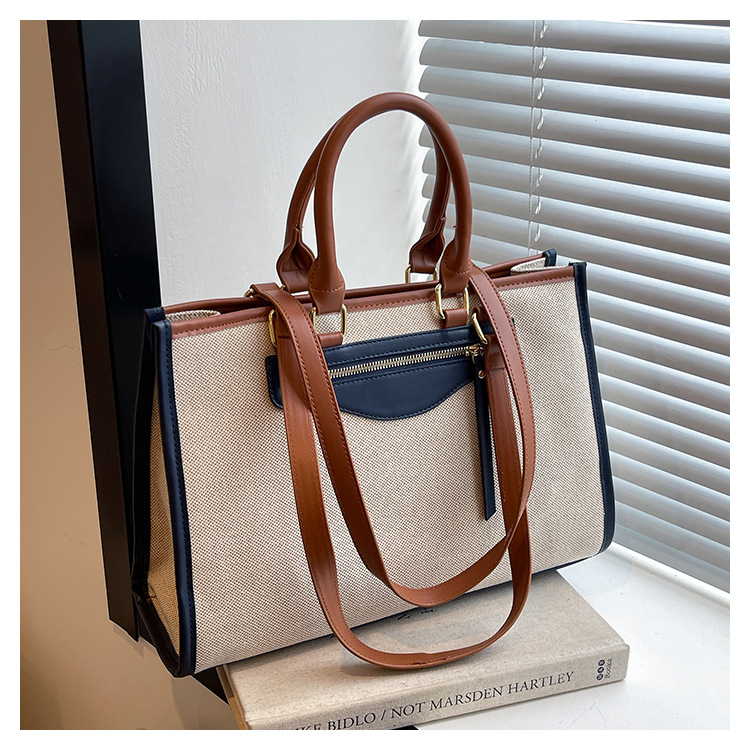 Bolsas casuales de gran capacidad para mujeres 2024 otoño nueva moda lona de hombro bolsas de brazo de viaje simple bolsas de mano image 10
