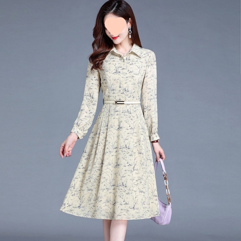 雪纺连衣裙女春季新款女装长袖感修身显瘦春秋装衬衫裙子|undefined