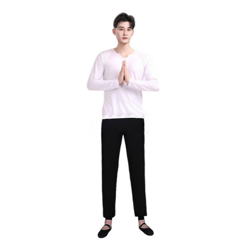 White U-neck long sleeve + black radish pants