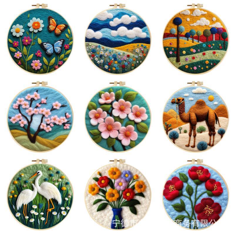 Gatyztory Needle Felting Starter Wool Felt Painting with Embroidery Frame Needle Felting Supplies for Beginners Home