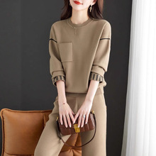 洋气减龄时尚针织运动套装女士春秋季长袖圆领显瘦遮肉卫衣两件套