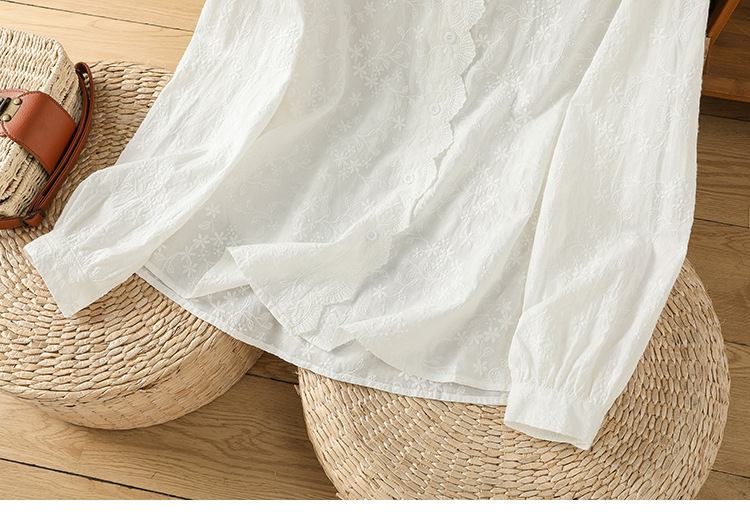 Camicia donna a maniche lunghe in cotone con pizzo e ricami_voghion.com