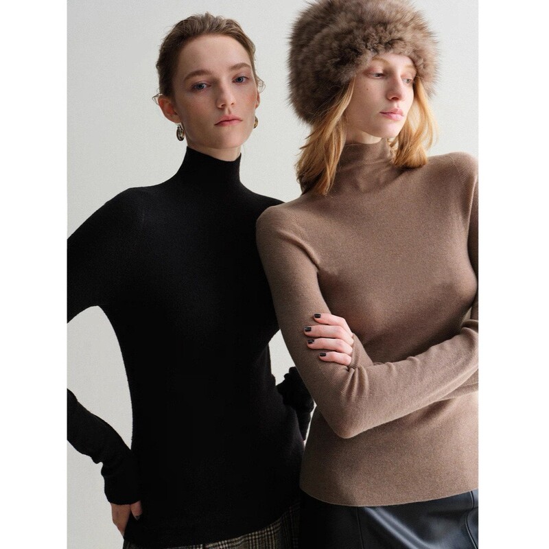 [Ready Stock] Haosheng Cashmere Silk Seamless One-Line Ready-To-Wear High-Neck Bottoming Knitwear for Women in Autumn and Winter