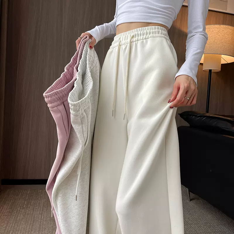 运动裤女春秋2025新款休闲高腰直筒宽松阔腿百搭显瘦冬季拖地卫裤