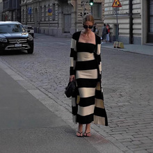 欧美2025春夏新款外贸跨境亚马逊独立站性感修身裹胸条纹长连衣裙