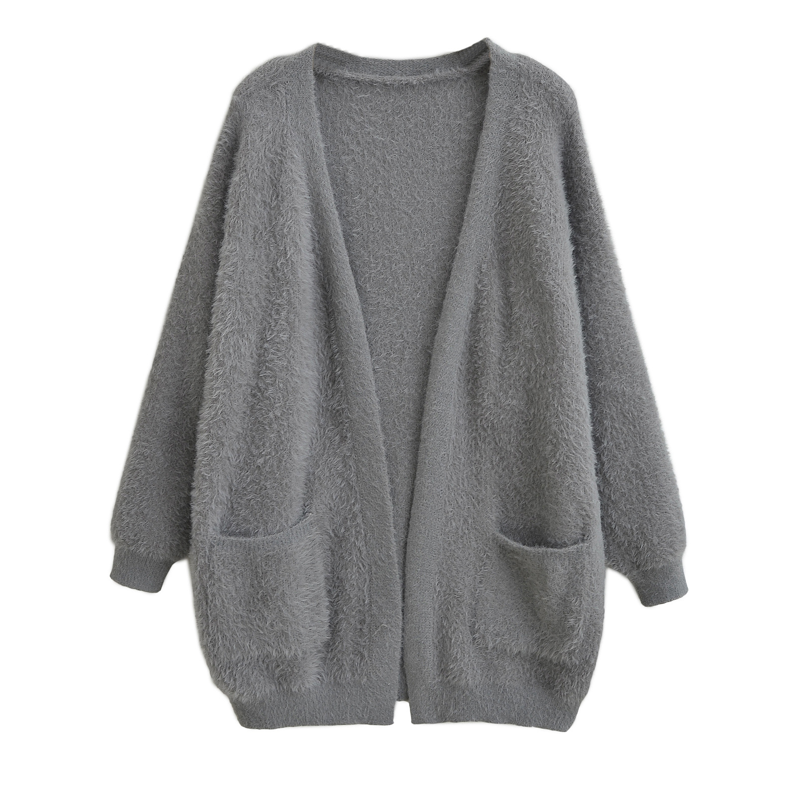 Weiche und faule mittellange Strickjacke aus Nerzhaarimitat für Damen 2023 Herbst/Winter Neuer lockerer und verdickter Pullovermantel_voghion.com
