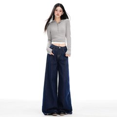 美式复古｜不掉色牛仔｜宽松阔腿｜垂感拖地牛仔裤女