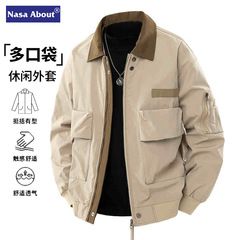 NASAアメリカ野球襟コート男春秋2025新型潮牌痞帅ゆるい工装ジャケットに服を着た
