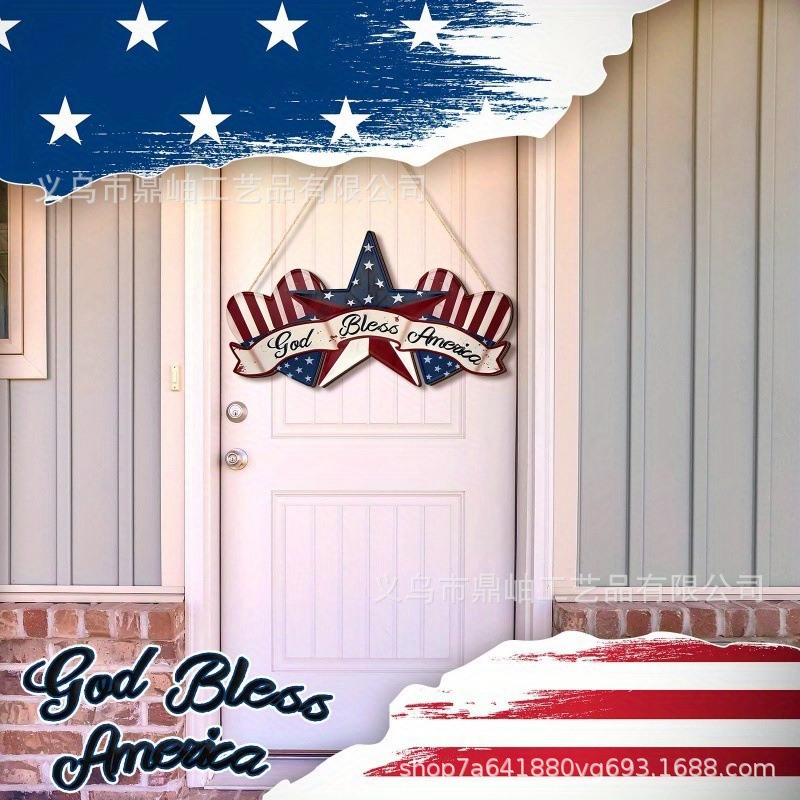 Cross-Border Wooden Front Door Sign Decoration Rustic Wooden Patriotic Wreath Farmhouse Memorial Front Door Crafts Cross-Border Wooden Front Door Sign Decoration Rustic Wooden Patriotic Wreath Farmhouse Memorial Front Door Crafts