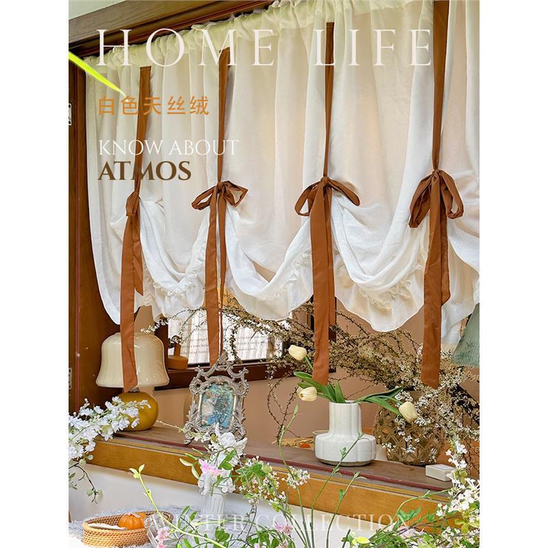 Elegant French-style romantic door curtain, half curtain for bedroom small window, tie-back partition curtain, cream white, classical arched doorway Elegant French-style romantic door curtain, half curtain for bedroom small window, tie-back partition curtain, cream white, classical arched doorway