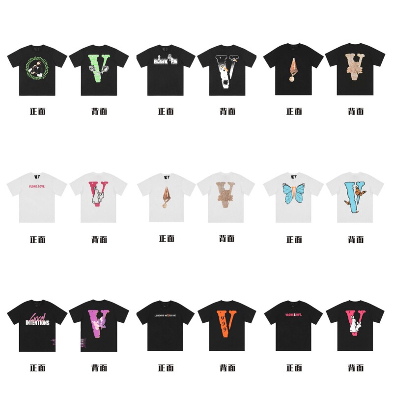 In-Stock Vlone High Street Large V Butterfly Letter Skeleton Limited Edition Large V Casual Collection Short-Sleeve T-Shirt for Men and Women