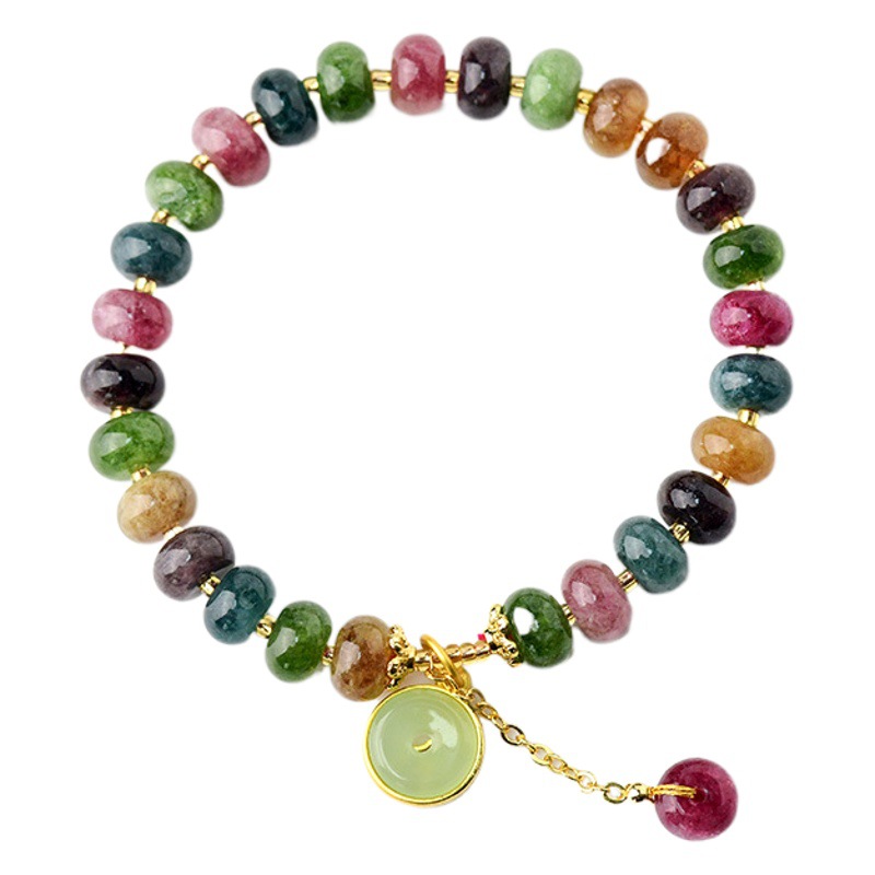 Venta al por mayor cristal natural optimizado turmalina placa pulsera seguridad hebilla colgante colorido caramelo color pulsera de mujer joyería
