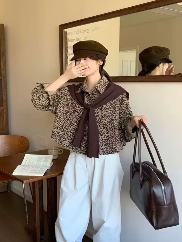 高端披肩豹纹长袖衬衫女欧洲站25秋季新款韩版时尚百搭显瘦夹克潮|undefined